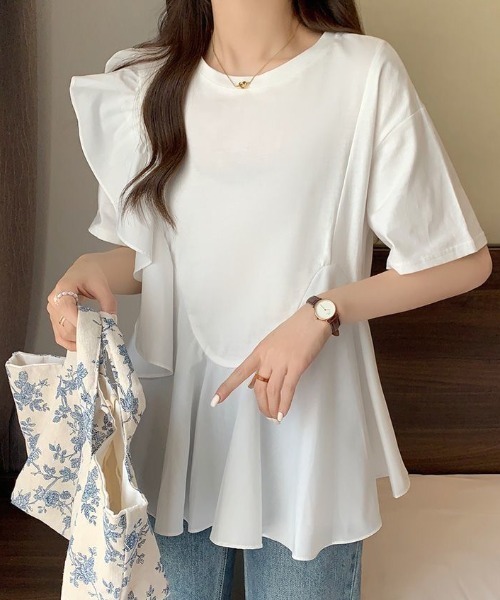 deux amour(ドゥーザムール)の「カシュクールフリルアシメデザインTシャツ(Tシャツ/カットソー・レディース・ブラック/ホワイト・FREE)」の4枚目の写真