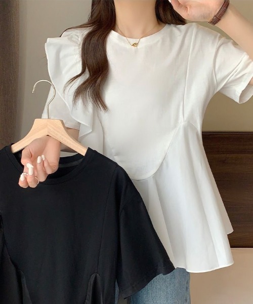 deux amour(ドゥーザムール)の「カシュクールフリルアシメデザインTシャツ(Tシャツ/カットソー・レディース・ブラック/ホワイト・FREE)」の6枚目の写真
