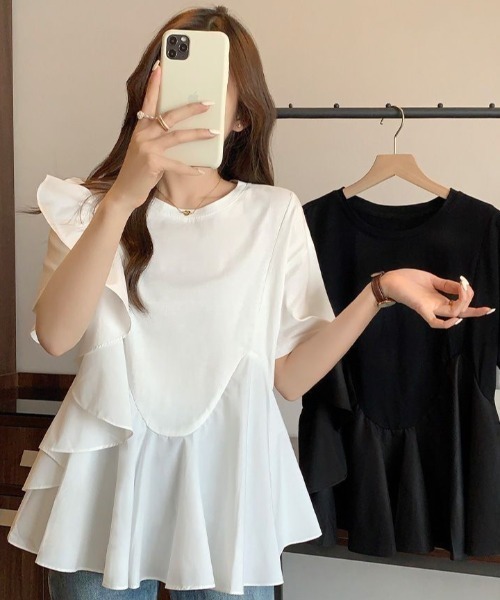 deux amour(ドゥーザムール)の「カシュクールフリルアシメデザインTシャツ(Tシャツ/カットソー・レディース・ブラック/ホワイト・FREE)」の7枚目の写真