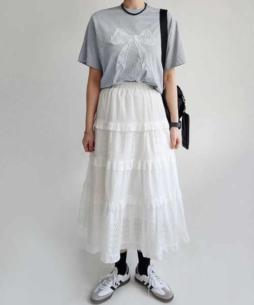 Doux Belle(ドゥーベル)の「ビックリボン刺繍Tシャツ(Tシャツ/カットソー・レディース・ホワイト/ブラック/グレー・FREE)」の10枚目の写真
