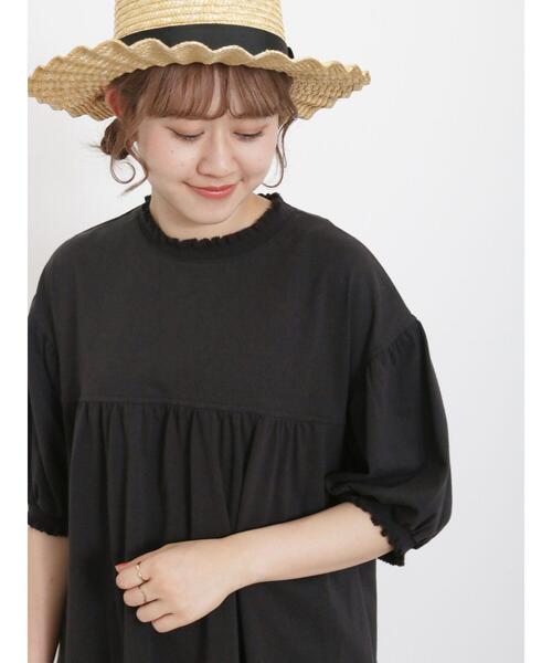 Samansa Mos2(サマンサ モスモス)の「ギャザーフリルリブカットソー(Tシャツ/カットソー・レディース・ブラック/キナリ/イエロー・F)」の2枚目の写真