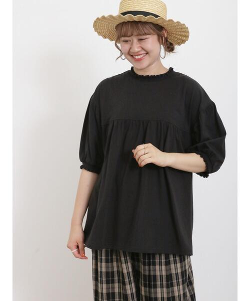 Samansa Mos2(サマンサ モスモス)の「ギャザーフリルリブカットソー(Tシャツ/カットソー・レディース・ブラック/キナリ/イエロー・F)」の8枚目の写真