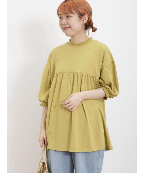 Samansa Mos2(サマンサ モスモス)の「ギャザーフリルリブカットソー(Tシャツ/カットソー・レディース・ブラック/キナリ/イエロー・F)」の5枚目の写真