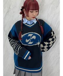 jouetie | ラインロゴジャガードVネックニット(ニット/セーター)