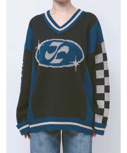 jouetie（ジュエティ）の「ラインロゴジャガードVネックニット（ニット/セーター・レディース・グレー/ブラック/グリーン・MEDIUM）」の10枚目の写真