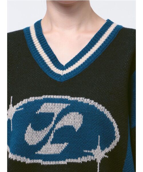 jouetie（ジュエティ）の「ラインロゴジャガードVネックニット（ニット/セーター・レディース・グレー/ブラック/グリーン・MEDIUM）」の13枚目の写真