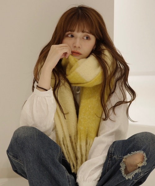 新色追加 / 4色展開 】バイカラーボリュームフリンジマフラー / bi