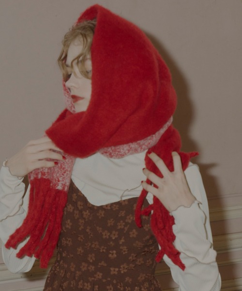 bi-color mohair muffler/バイカラーボリュームフリンジマフラー
