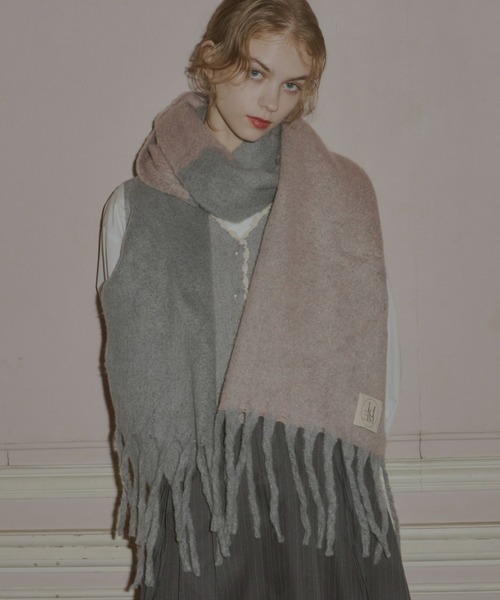 新品 deuxieme classe Mohair Mix Big Stole bi-color mohair muffler/バイカラーボリュームフリンジマフラー