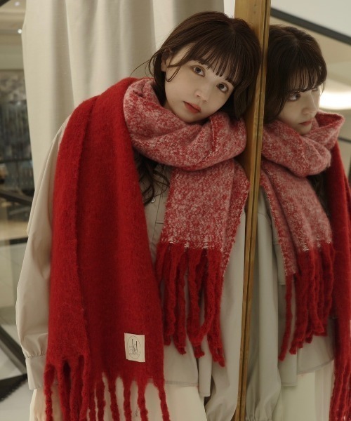 bi-color mohair muffler/バイカラーボリュームフリンジマフラー
