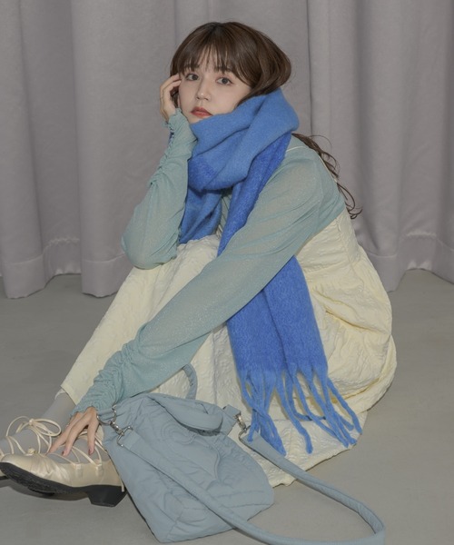 人気作家　ibohashi みみマフラー 新色追加 / 4色展開 】バイカラーボリュームフリンジマフラー / bi