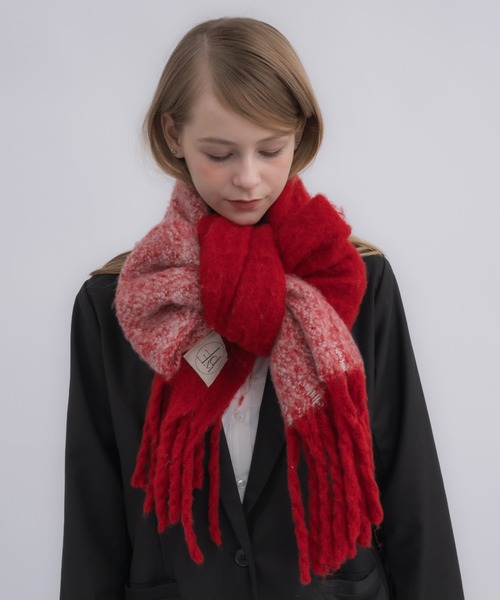 bi-color mohair muffler/バイカラーボリュームフリンジマフラー
