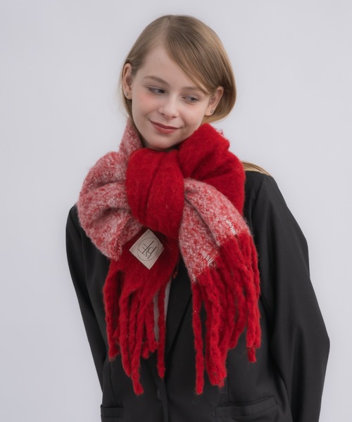 イッセイミヤケ　フリンジデザイン マフラー グレー 赤 セット idem（イデム）の「bi-color mohair muffler/バイカラー