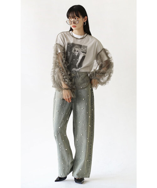 e-zakkamania stores(イーザッカマニアストアーズ)の「デコレーションパール ストレートデニムパンツ(デニムパンツ・レディース・ブルー・M)」の3枚目の写真