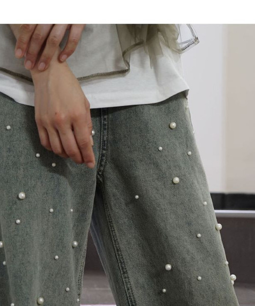e-zakkamania stores(イーザッカマニアストアーズ)の「デコレーションパール ストレートデニムパンツ(デニムパンツ・レディース・ブルー・M)」の8枚目の写真