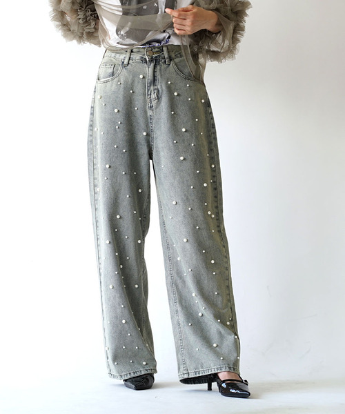 e-zakkamania stores(イーザッカマニアストアーズ)の「デコレーションパール ストレートデニムパンツ(デニムパンツ・レディース・ブルー・M)」の10枚目の写真