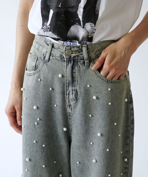 e-zakkamania stores(イーザッカマニアストアーズ)の「デコレーションパール ストレートデニムパンツ(デニムパンツ・レディース・ブルー・M)」の12枚目の写真