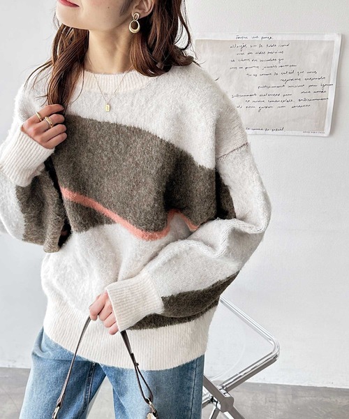 GeeRA(ジーラ)の「ニュアンス柄ジャカードニット(ニット/セーター・レディース・アイボリー/ネイビー・LARGE/MEDIUM)」の4枚目の写真
