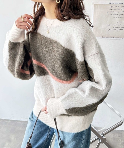 GeeRA(ジーラ)の「ニュアンス柄ジャカードニット(ニット/セーター・レディース・アイボリー/ネイビー・LARGE/MEDIUM)」の5枚目の写真