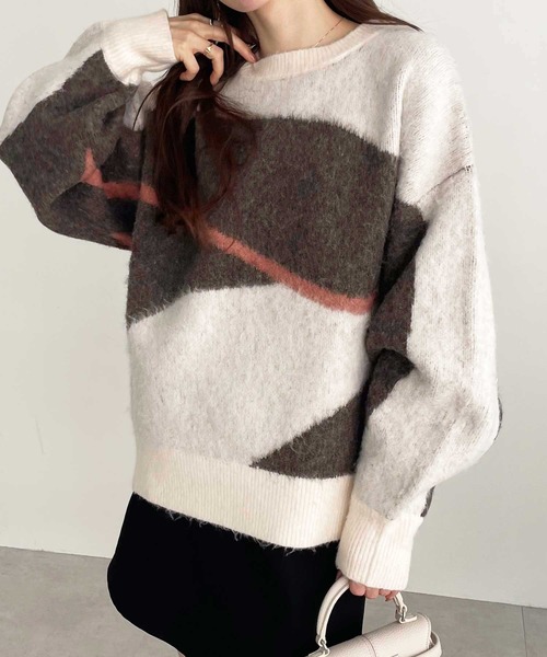 GeeRA(ジーラ)の「ニュアンス柄ジャカードニット(ニット/セーター・レディース・アイボリー/ネイビー・LARGE/MEDIUM)」の15枚目の写真