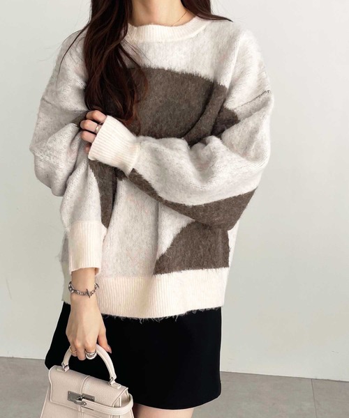 GeeRA(ジーラ)の「ニュアンス柄ジャカードニット(ニット/セーター・レディース・アイボリー/ネイビー・LARGE/MEDIUM)」の16枚目の写真