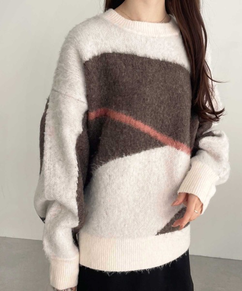 GeeRA(ジーラ)の「ニュアンス柄ジャカードニット(ニット/セーター・レディース・アイボリー/ネイビー・LARGE/MEDIUM)」の14枚目の写真
