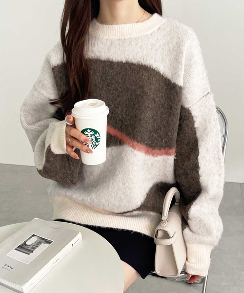 GeeRA(ジーラ)の「ニュアンス柄ジャカードニット(ニット/セーター・レディース・アイボリー/ネイビー・LARGE/MEDIUM)」の17枚目の写真