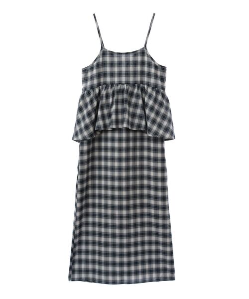 SHRIMPS グリーン チェック キャミソールワンピース グリーン パークス Green Parks チェックペプラムキャミ