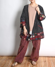 MARAI（マーライ）の「裾柄ライトストーンウォッシュ加工 エスニックジャケット（ノーカラージャケット）」