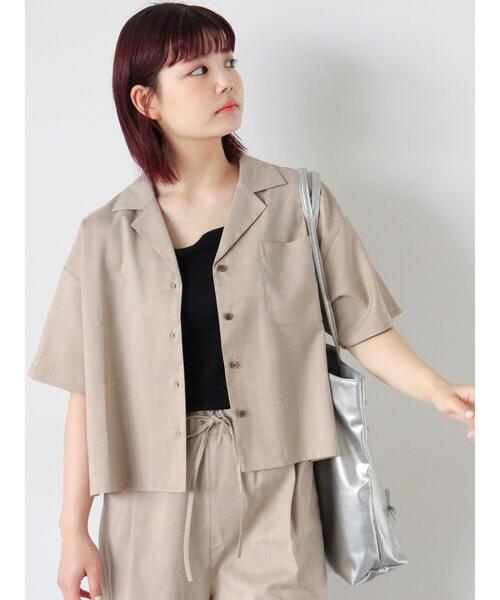 ehka sopo（エヘカソポ）の「◎オープンカラーシャツ(セットアップ可)（シャツ/ブラウス・レディース・チャコールグレー/ベージュ/グリーン・F）」の3枚目の写真