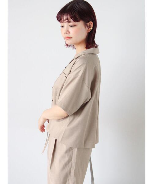 ehka sopo（エヘカソポ）の「◎オープンカラーシャツ(セットアップ可)（シャツ/ブラウス・レディース・チャコールグレー/ベージュ/グリーン・F）」の6枚目の写真