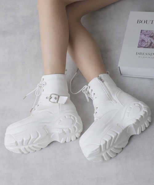 DEMETER（デメテル）の「軽量 厚底ソール レースアップ スニーカーブーツ（ブーツ・レディース・ホワイト/ブラック・M/L/S/LL）」の2枚目の写真