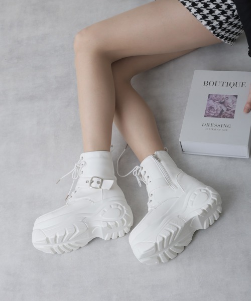 DEMETER（デメテル）の「軽量 厚底ソール レースアップ スニーカーブーツ（ブーツ・レディース・ホワイト/ブラック・M/L/S/LL）」の8枚目の写真