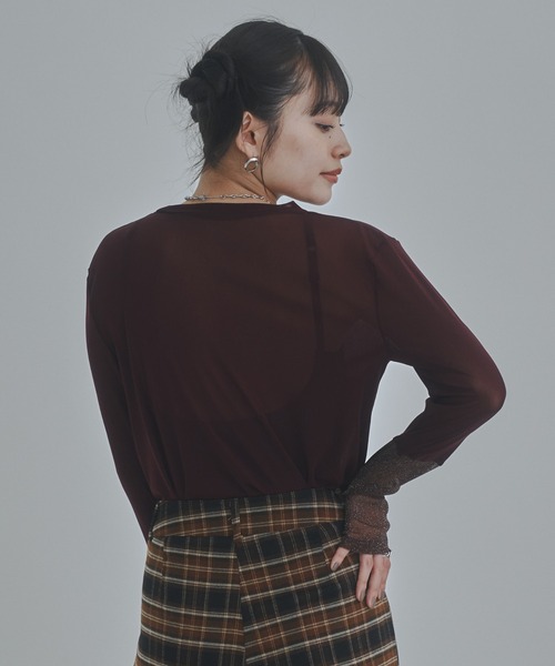 bita.(ビタ)の「ラメシアー切替トップス(Tシャツ/カットソー・レディース・チャコールグレー/ベージュ/ボルドー・FREE)」の15枚目の写真