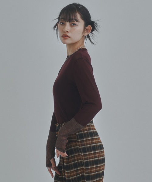 bita.(ビタ)の「ラメシアー切替トップス(Tシャツ/カットソー・レディース・チャコールグレー/ベージュ/ボルドー・FREE)」の14枚目の写真