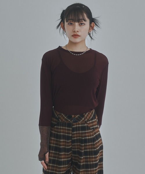 bita.(ビタ)の「ラメシアー切替トップス(Tシャツ/カットソー・レディース・チャコールグレー/ベージュ/ボルドー・FREE)」の11枚目の写真