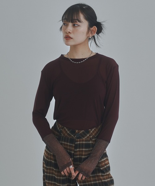 bita.(ビタ)の「ラメシアー切替トップス(Tシャツ/カットソー・レディース・チャコールグレー/ベージュ/ボルドー・FREE)」の13枚目の写真