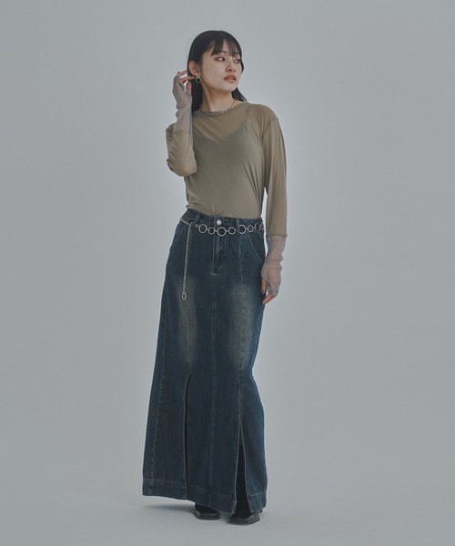 bita.(ビタ)の「ラメシアー切替トップス(Tシャツ/カットソー・レディース・チャコールグレー/ベージュ/ボルドー・FREE)」の6枚目の写真