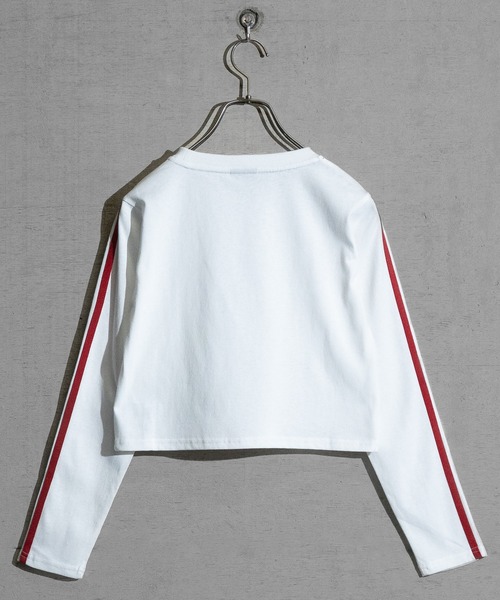 STARTER BLACK LABEL(スターターブラックレーベル)の「【t】〔STARTER BLACK LABEL〕サイドライン フロントプリント ショート丈 ロンT(Tシャツ/カットソー・レディース・ブラック/ホワイト/グリーン/ピンク・MEDIUM/LARGE)」の5枚目の写真