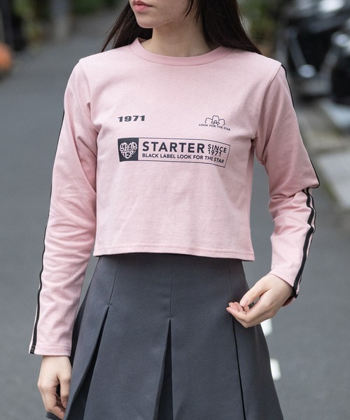 STARTER BLACK LABEL(スターターブラックレーベル)の「【t】〔STARTER BLACK LABEL〕サイドライン フロントプリント ショート丈 ロンT(Tシャツ/カットソー・レディース・ブラック/ホワイト/グリーン/ピンク・MEDIUM/LARGE)」の11枚目の写真