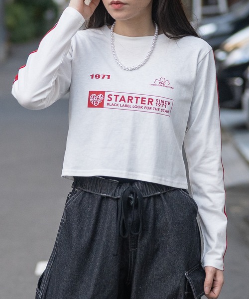 STARTER BLACK LABEL(スターターブラックレーベル)の「【t】〔STARTER BLACK LABEL〕サイドライン フロントプリント ショート丈 ロンT(Tシャツ/カットソー・レディース・ブラック/ホワイト/グリーン/ピンク・MEDIUM/LARGE)」の17枚目の写真