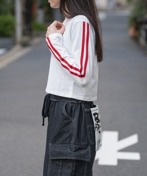 STARTER BLACK LABEL(スターターブラックレーベル)の「【t】〔STARTER BLACK LABEL〕サイドライン フロントプリント ショート丈 ロンT(Tシャツ/カットソー・レディース・ブラック/ホワイト/グリーン/ピンク・MEDIUM/LARGE)」の18枚目の写真