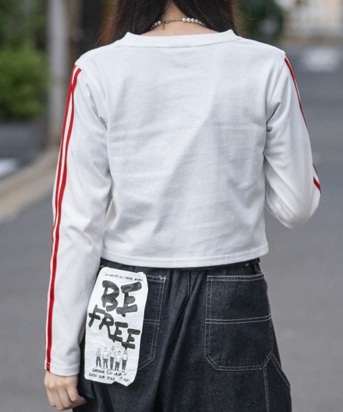 STARTER BLACK LABEL(スターターブラックレーベル)の「【t】〔STARTER BLACK LABEL〕サイドライン フロントプリント ショート丈 ロンT(Tシャツ/カットソー・レディース・ブラック/ホワイト/グリーン/ピンク・MEDIUM/LARGE)」の19枚目の写真