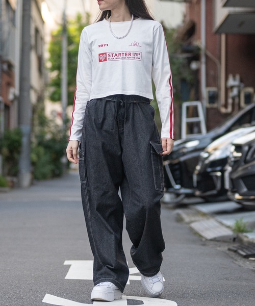 STARTER BLACK LABEL(スターターブラックレーベル)の「【t】〔STARTER BLACK LABEL〕サイドライン フロントプリント ショート丈 ロンT(Tシャツ/カットソー・レディース・ブラック/ホワイト/グリーン/ピンク・MEDIUM/LARGE)」の20枚目の写真