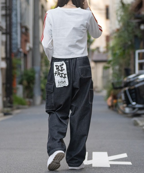 STARTER BLACK LABEL(スターターブラックレーベル)の「【t】〔STARTER BLACK LABEL〕サイドライン フロントプリント ショート丈 ロンT(Tシャツ/カットソー・レディース・ブラック/ホワイト/グリーン/ピンク・MEDIUM/LARGE)」の22枚目の写真