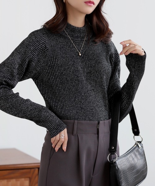 BELLAMORE ブラック ハイネック　長袖セーター　モックネック　M ゴルフ BELLAMORE ブラック ハイネック 長袖セーター モックネック M ゴルフ