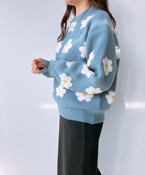 AS KNOW AS plus(アズノゥアズプラス)の「◇ぽこぽこデイジービッグサイズニットプルオーバー(ニット/セーター・レディース・杢グレー/ブルーグレー/ブラック/ミント/ラベンダー/ライトグレー・FREE)」の4枚目の写真