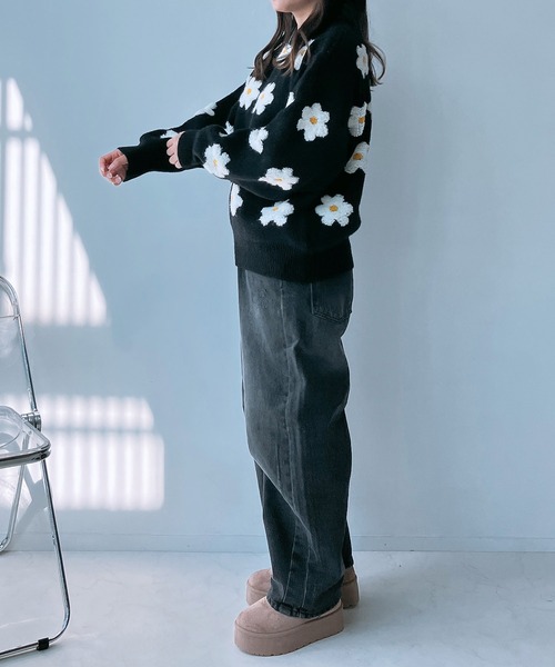 AS KNOW AS plus(アズノゥアズプラス)の「◇ぽこぽこデイジービッグサイズニットプルオーバー(ニット/セーター・レディース・杢グレー/ブルーグレー/ブラック/ミント/ラベンダー/ライトグレー・FREE)」の13枚目の写真
