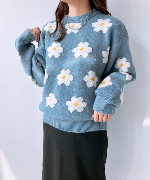 AS KNOW AS plus(アズノゥアズプラス)の「◇ぽこぽこデイジービッグサイズニットプルオーバー(ニット/セーター・レディース・杢グレー/ブルーグレー/ブラック/ミント/ラベンダー/ライトグレー・FREE)」の22枚目の写真
