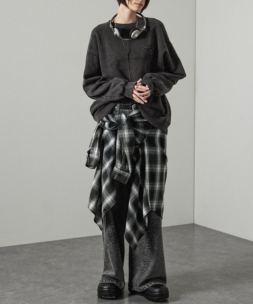 Alfred Alex(アルフレッドアレックス)の「【Alfred Alex】ヴィンテージメイクデザイン ケミカルウォッシュダメージパッチロゴスウェット(スウェット・メンズ・ブルー/ブラック/グレイッシュベージュ・M/L)」の7枚目の写真